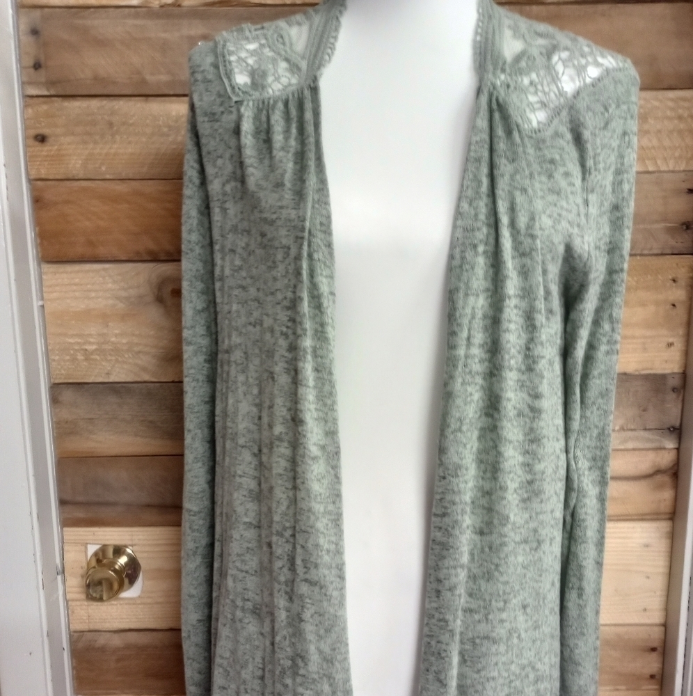 Miami Brand Lace Crochet Back Open Front Cardigan Women's Size Small Coastal